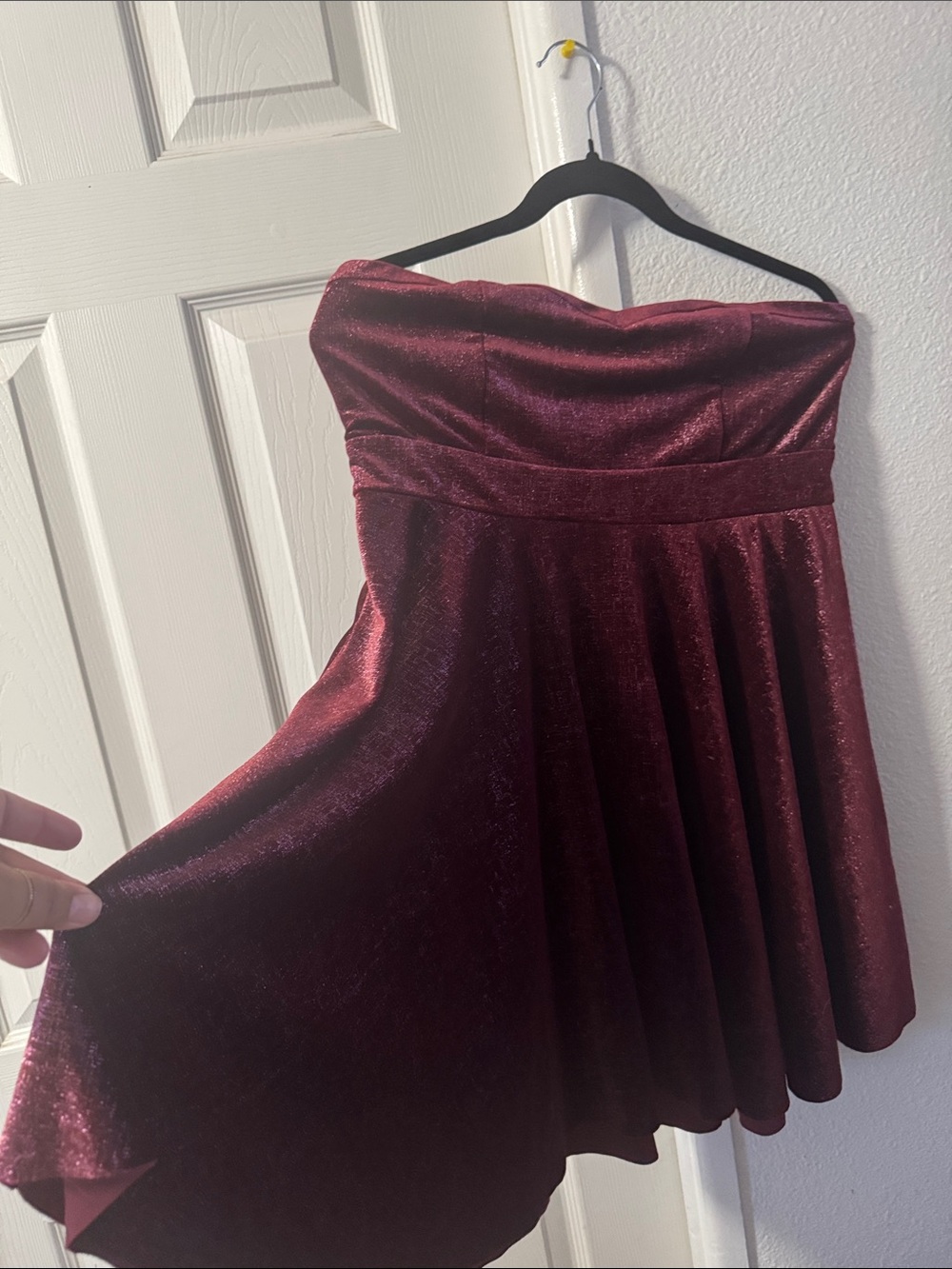 Free People Strapless Shimmer Burgundy Midi Dress